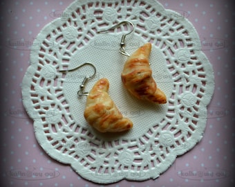 earrings fimo, polymer clay miniature food croissant cake