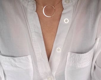 Rose Gold Circle Necklace, Rose Gold Large Circle Necklace, Large Ring Necklace, Rose Gold Eternity Necklace, Christmas Gift
