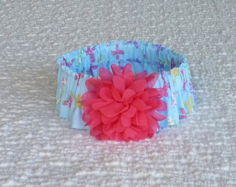 Dog Ruffle Collar, Pet Bandana, Easter Flower Crosses Dog Scrunchie Collar with pink chiffon flower - Size L: 16" to 18" neck