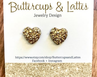 Gold Druzy Heart Stud Earrings