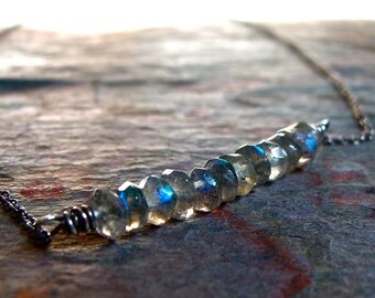 Labradorite Sterling Silver Rondelle Row Necklace