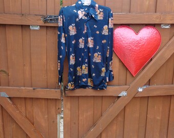 VINTAGE 1970's Men's NIK NIK Nylon Navy Blue Shirt - available