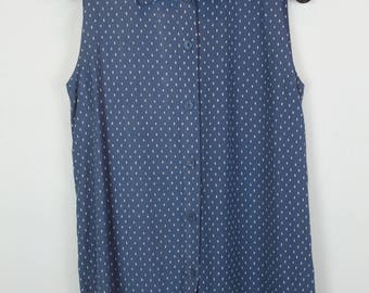 Vintage shirt, 90s clothing, shirt 90s, blue and white, pattern, sleeveless, oversized