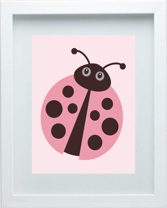 Ladybug Nursery Decor Pink Brown Wall Art Baby Room Decor