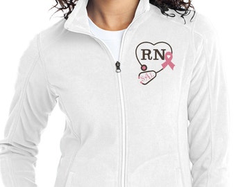 Monogram Stethoscope Fleece Jacket - Nurse Fleece Full Zip Jacket - RN Monogram Apparel - White Jacket - Plus Size Jacket