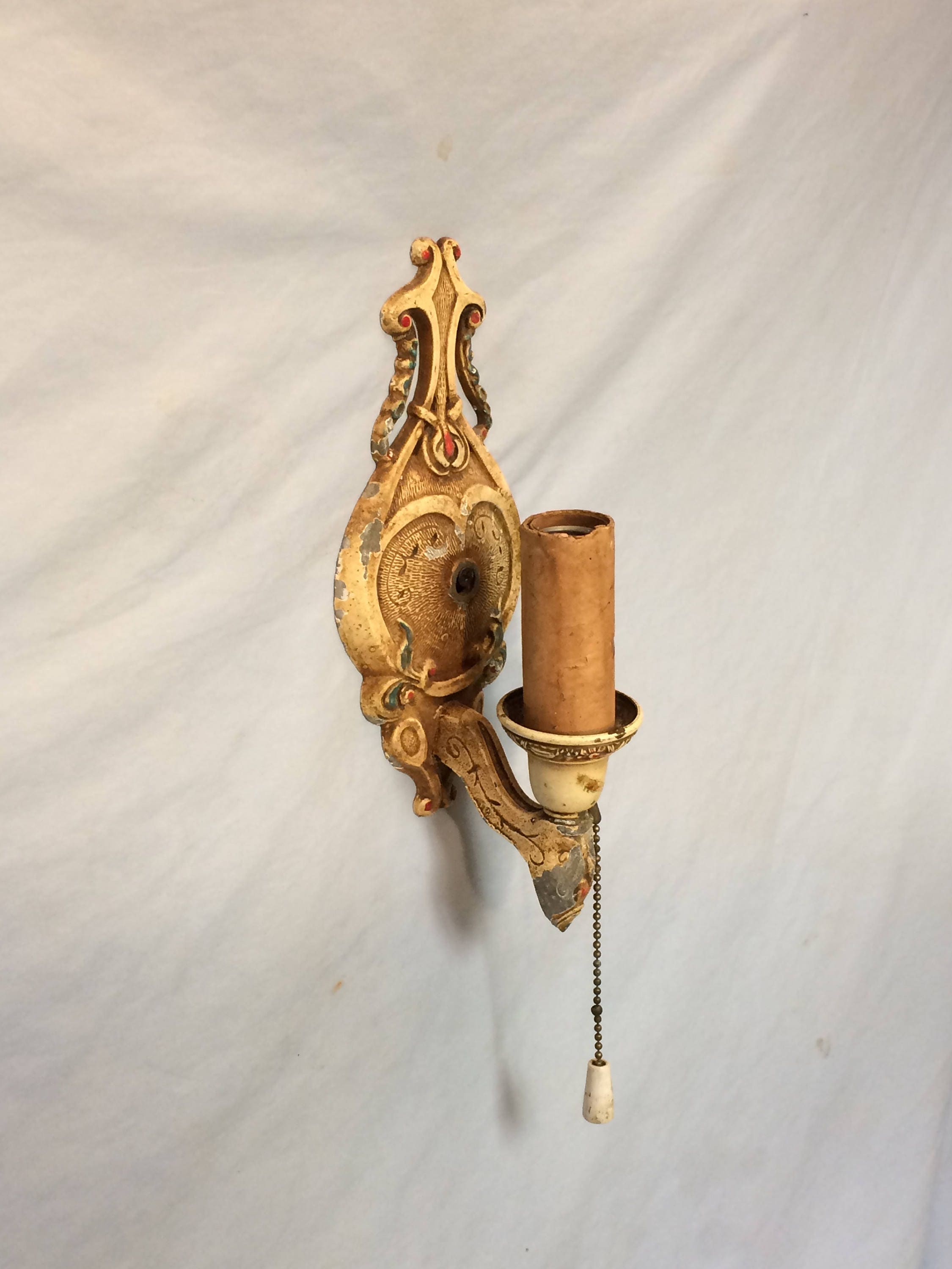 Antique 1930's Cast Iron Electric Sconce, Cast Iron Salvage Wall Sconce, Art Deco Light Fixture