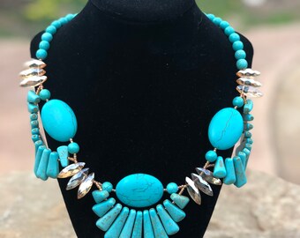 Howlite Turquoise Cleopatra Necklace Handstrung