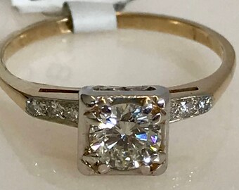 Gorgeous 14k Two Tone Antique Diamond Engagement Ring