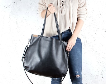 Shoulder bag & cross body bag Vegan leather bag Black vegan bag Tote bag with zipper Vegan purse Black vegan handbag vegan Gift for women