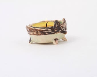 Ceramic Hedgehog/ Ceramic Candle Holder/ Tealight Holder/ Ceramic Candle Bowl