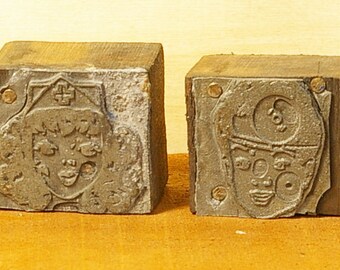 2 vintage letterpress printing blocks, boy and girl