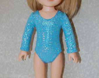 Gymnastics Leotard Doll Clothes silvery blue handmade for 14.5 inch Wellie Wishers tkct1117