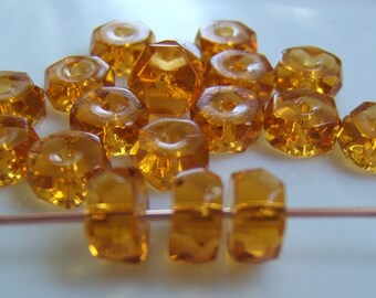 25 - Faceted Dark Topaz Glass Czech Rondelles