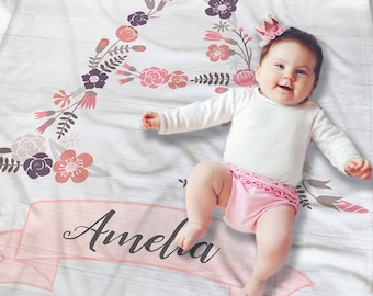 Monogrammed Baby Blanket - Floral Baby Blanket - Custom Baby Blanket - Newborn Girl Gift - Floral Baby Bedding - Baby Wrap - Swaddling Baby