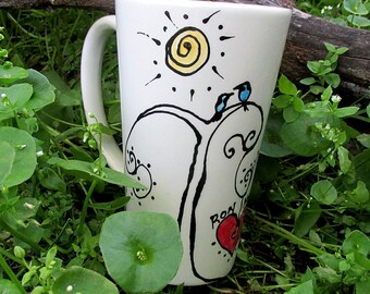 Love birds pottery mug blue bird heart personalized mug love friends wedding gift anniversary