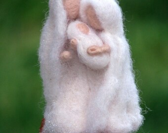 Needle felted waldorf inspired Nativity Christmas ornament Holy family