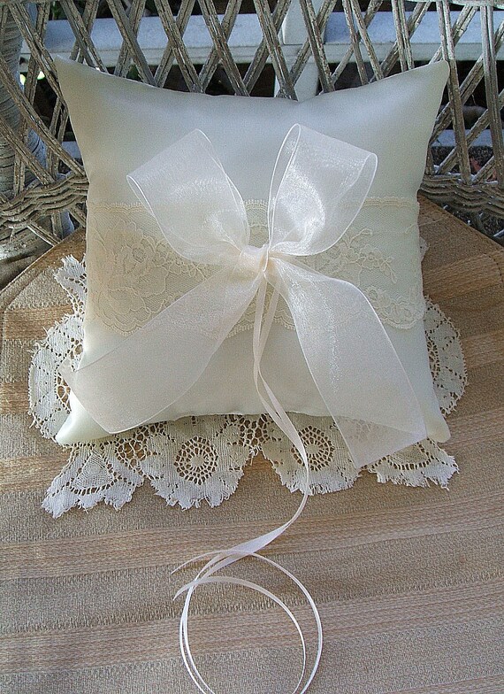 Wedding Ring Pillow in Ivory Handmade ORGANZA