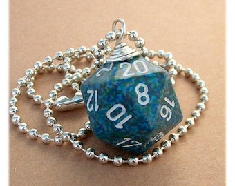 D20 Die Pendant - Sea - Blue Green - Geek Gamer DnD Role Playing RPG - Paw & Claw Designs