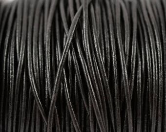 1.5mm Black Leather Round Cord - Subtle Shine