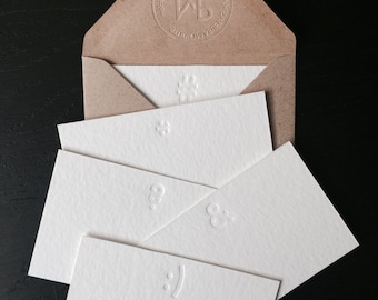 Letterpress: 5 Little note cards by Studio Marije Pasman, stationery set2, white, blind press, without ink