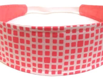 Adult Headband Woman, Womens Headband, Headband for Women - Coral & White Geometric Squares - CORALINE