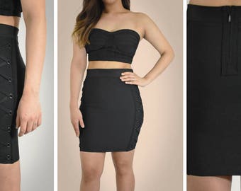 Din & Louie - High Waist Lace Up Bandage Skirt