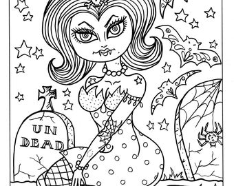 5 pages Vampire Vixens to Color Instant Download Print and Color Coloring pages Halloween/digital/digi/color page/adult coloring