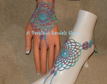 Crochet Barefoot Sandals Beachwear Ring Bracelets SIZED Sandles Shoes Footwear Hippie Bohemian Legwear Yoga Ballet Punk Clothing Accessories