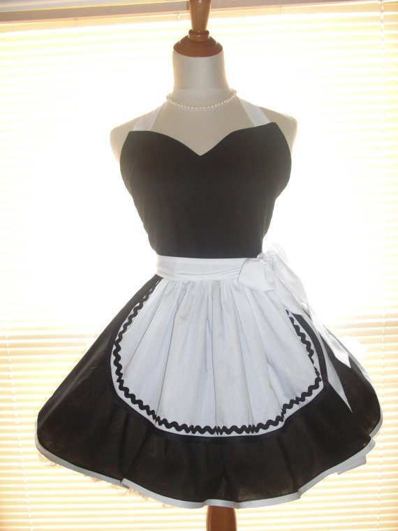 French Maid Apron Pin-up Retro Style Black and White Flirty