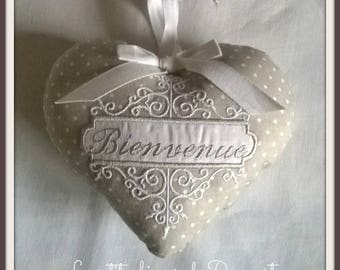Heart embroidered hanging welcome