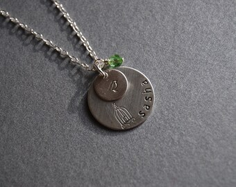 Layered disk necklace with birthstone