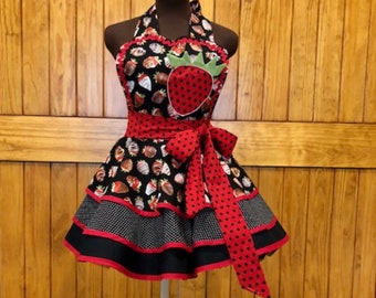 Pinup Chocolate Strawberry Ladies Apron