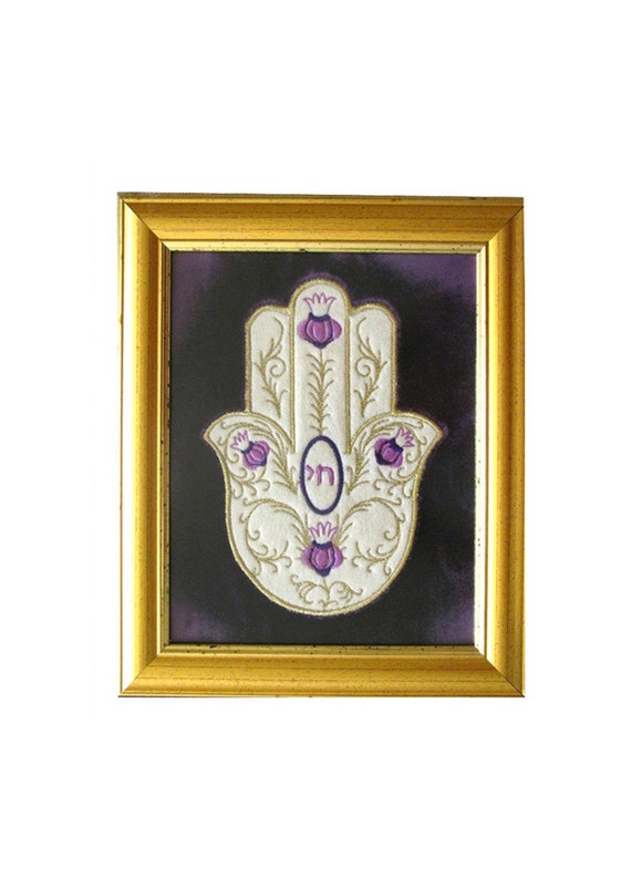 Hamsa Wall  Art  Hamsa decor  Judaica  Framed Hamsa embroidery