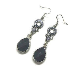 Black Teardrop Earrings, Black Dangle Earrings, Long Black Earrings, Black Earrings, Long Earrings, Teardrop Earrings, Long Dangle Earrings