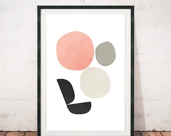 Abstract art print, Minimalist poster, Watercolor print, Watercolor art, Abstract circles, Pale colors art, Pastel colors art, 8x10