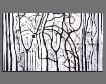 Abstract painting, Black and White Painting, Black and White Abstract Modern Painting Large Size 195x114 cm / 76,7x44,8 inches
