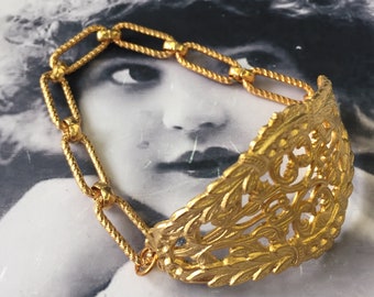 Gold Plated Art Nouveau Brass Bent or Straight Filigree 7333GOL x1