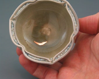 Small Trinket Bowl, wood-fired stoneware w/ celadon and natural ash glazes