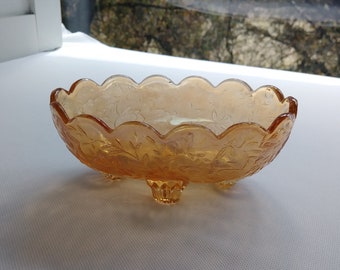 Vintage Floragold Footed Oval Bowl - Jeannette Glass Co. Louisa Iridescent Candy Bowl - 1950's