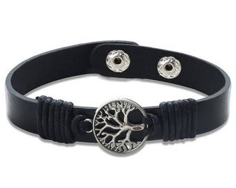 Black leather with tree of life bracelet