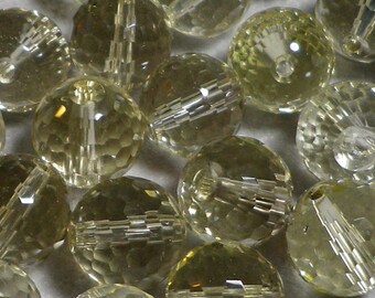 Natural Light Yellow Lemon Quartz Micro Faceted Round Beads 9mm - 10mm
