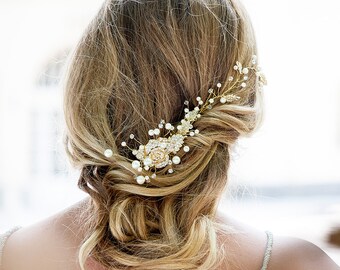 Huge gold pearls vine hair piece, Wedding Pearl Hair Piece, Gold Vine hair piece, Bridal Hair Comb, Large Pearl Comb, Bridal Hair Accessory