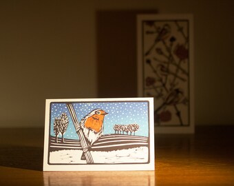 Greetings Card - 5 x Winter Robin