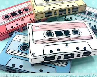 cassette tapes - gift card holders, party favor boxes, paper toy printable PDF kit - INSTANT download
