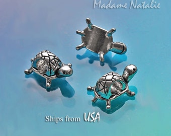 TURTLE Big Hole Beads (10 pc), European Style Beads 5mm Hole, Antique Silver Tortoise Large Hole Beads, Ocean Life Theme Beads, Beach Style