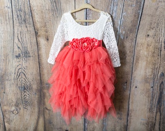 Coral flower girl dresses long sleeve