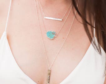 Real Turquoise Necklace, Silver Dipped Turquoise Necklace, Turquoise Jewelry, Layering Necklace Gemstone Jewelry, Simple Gemstone Necklace