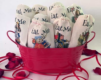 EAT ME Alice in Wonderland Party Favor Bags 4x6 | 6x8 | 10 Classic Designs | Onederland Birthday Bridal Baby Shower | Eat Me Party Favors 20