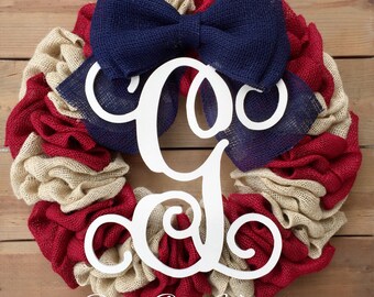 Front Door Wreath | Patriotic Burlap Wreath | Americana Wreath | July 4th Wreath | Red Blue Wreath | Independence Day Wreath