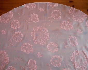 Vintage Pink Flocked Tablecloth - 1970's Shabby Chic Pink Nylon Organza Flock Flocking Floral Flower Table Linen - '70's Flower Tablecloth